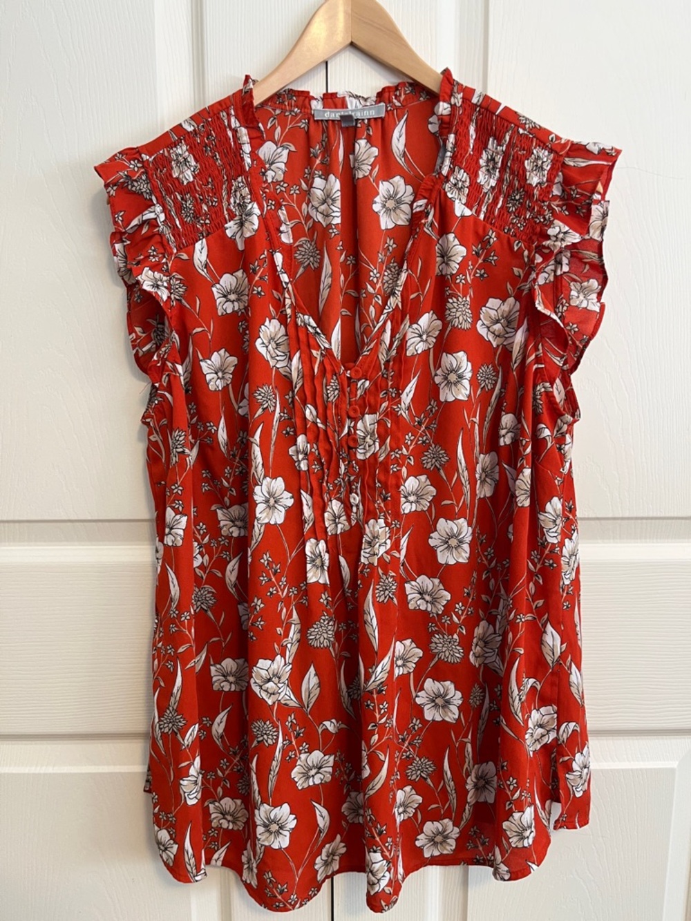 Danielrainn, size 1x, sleeveless, orange with white floral women’s tunic